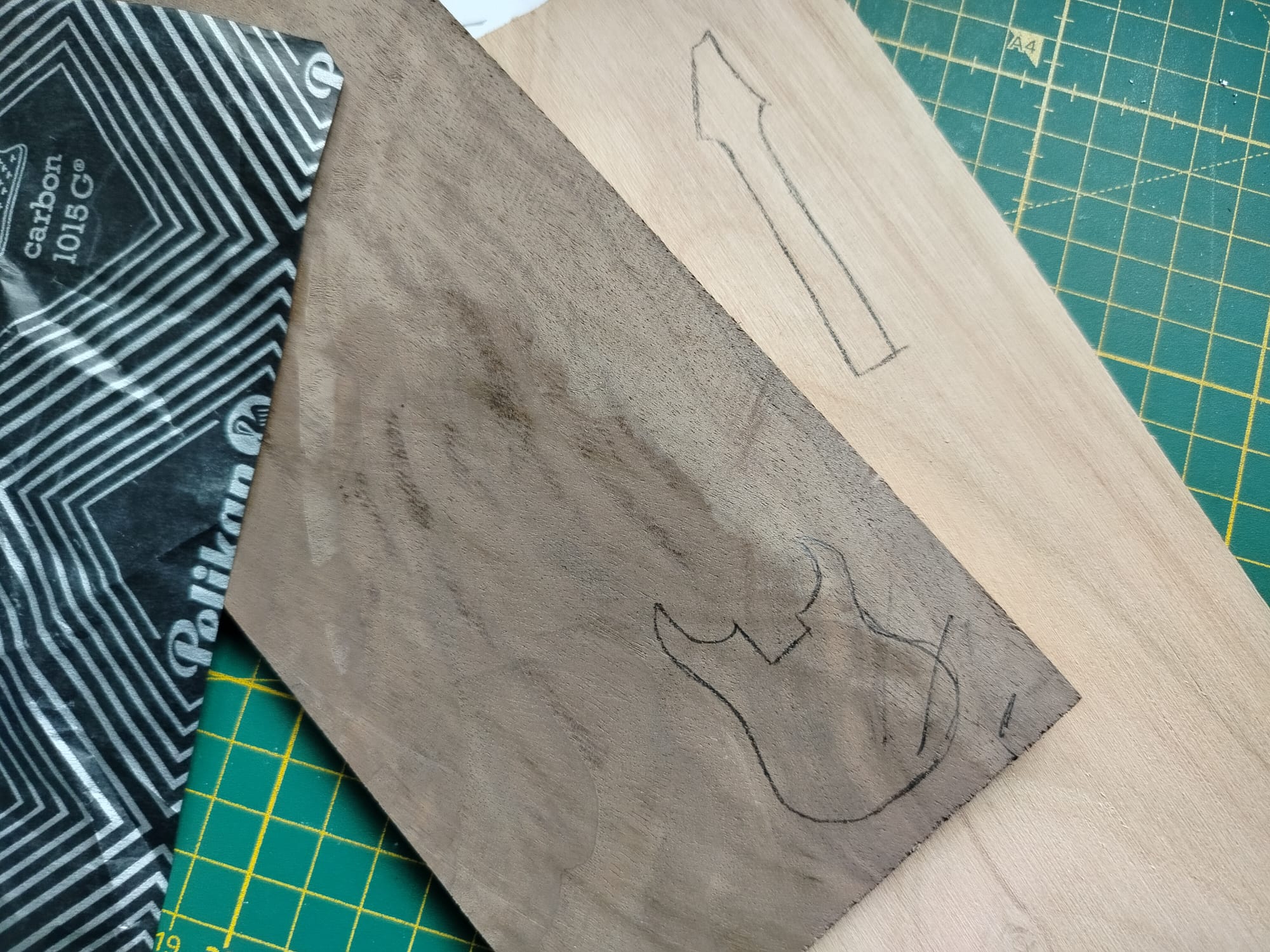 The templates transferred onto the stock with carbon paper