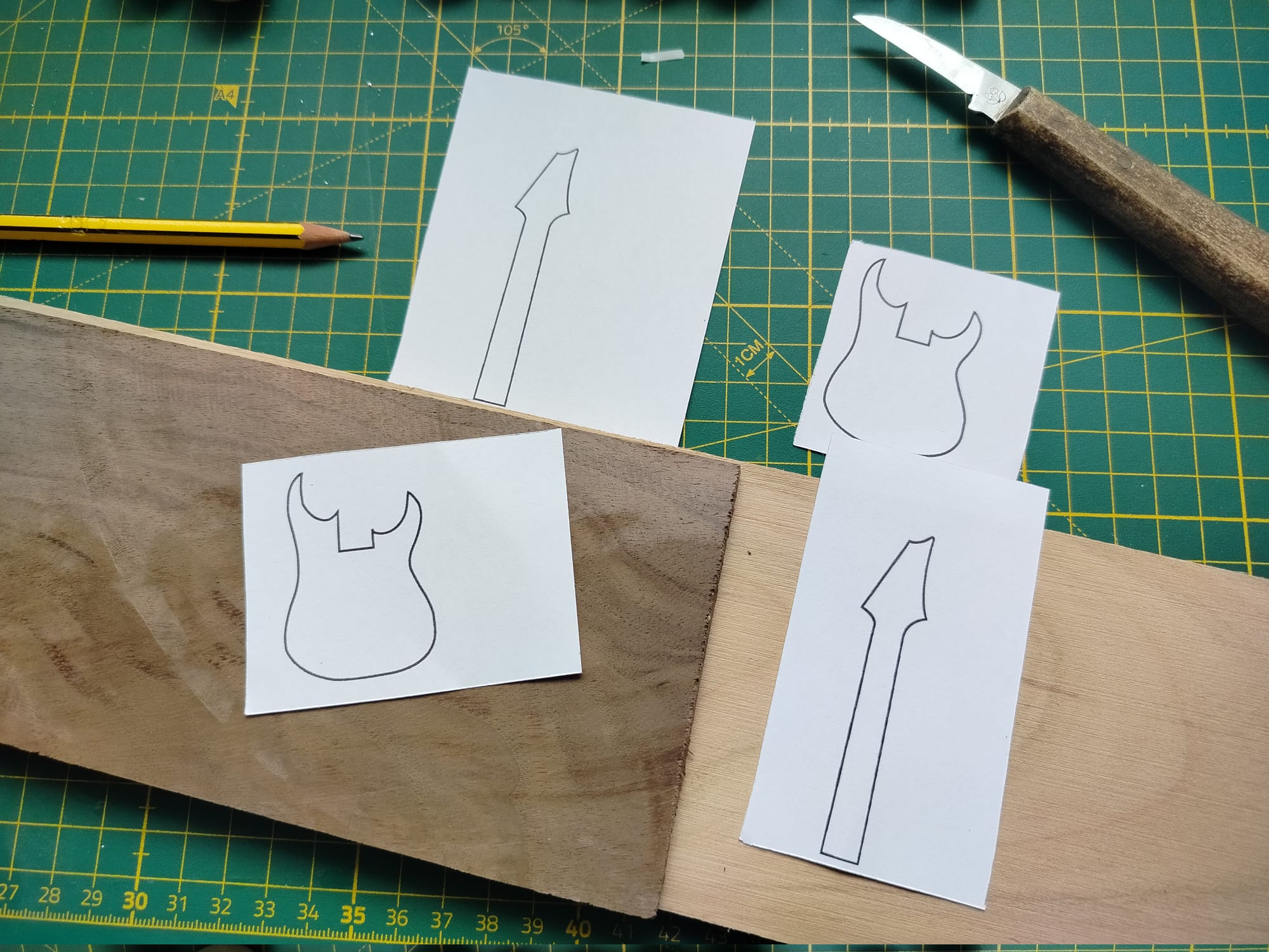 Printed templates and the walnut & cherry wood stock